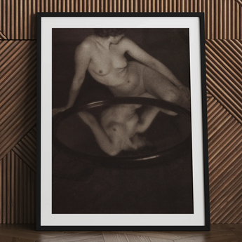 Donna nuda con specchio - stampa d'arte di Clarence H. White / Tela, 24x32’’ / 61x81cm / Cornice nera / Passepartout, poster stampe e arte visiva,