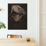 Nude Woman with Mirror - Clarence H. White Art Print / Canvas Black-framed Artwork Nude Figure Sepia Tones Oval Mirror 20th-century Art