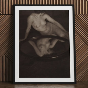 Nude Woman with Mirror - Clarence H. White Art Print / Canvas Black-framed Monochrome Photograph Two Figures 20th-century Photography,
