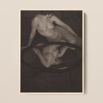 Nude Woman with Mirror - Clarence H. White Art Print / Canvas Framed Black-and-white Art Print Nude Figure Reflected Circular 20th-century