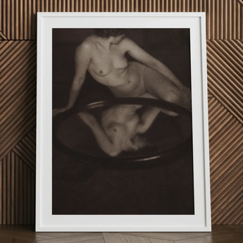 Nude Woman with Mirror - Clarence H. White Art Print / Canvas White-framed Black-and-white Photographic Print Nude Figure Dark Reflective