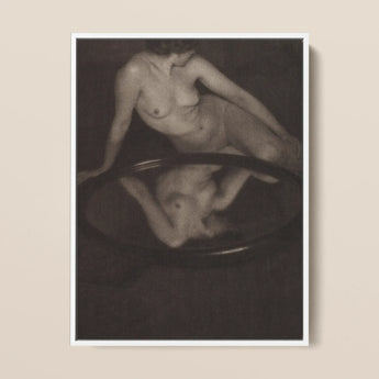 Nude Woman with Mirror - Clarence H. White Art Print / Canvas Framed Black-and-white Art Print Nude Woman Reflective Basin 20th-century