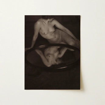 Nude Woman with Mirror - Clarence H. White Art Print / Canvas Monochromatic Painting Figure Reflection Dark Circular Basin 20th-century
