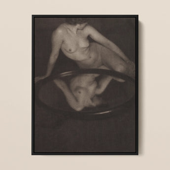 Nude Woman with Mirror - Clarence H. White Framed Canvas, Black White Photograph Nude Figure Reflected Mirrored Surface