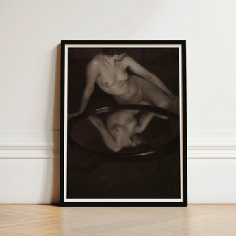 Nude Woman with Mirror - Clarence H. White Art Print / Canvas Black-framed Monochrome Depiction Figure Reflected 20th-century Photography,