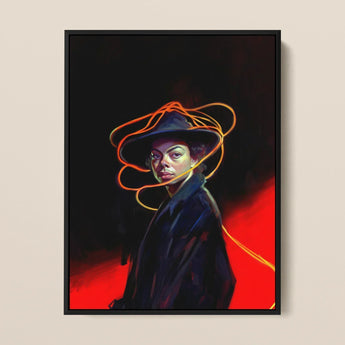 Nyx - Gay Witch Art Print / Canvas Digital Portrait Sleek Black Frame Woman Dark Hat, Universe Woven, Endless Shadows Prints