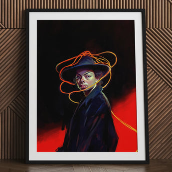 Nyx - Gay Witch Art Print / Canvas Black Framed Poster Orange Neon Swirls, Universe Woven, Endless Shadows Prints