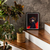 Nyx - Gay Witch Art Print / Canvas Framed Portrait Figure Hat Red Background, Universe Woven, Endless Shadows Prints