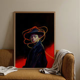 Nyx - Gay Witch Art Print / Canvas Framed Portrait Woman Black Hat Orange Neon Lines, Universe Woven, Endless Shadows Prints