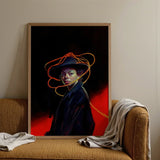 Nyx - Gay Witch Art Print / Canvas Framed Portrait Woman Black Hat Orange Neon Lines, Universe Woven, Endless Shadows Prints