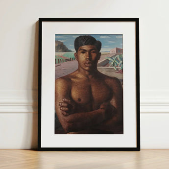 O Mestico - Candido Portinari Brazilian Art Print / Canvas Black-framed Portrait Shirtless Man Dark Hair Arms Crossed Portinari’s, Identity