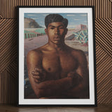 O Mestico - Candido Portinari Brazilian Art Print / Canvas Black-framed Portrait Shirtless Man Dark Hair Arms Crossed Portinari’s, Identity