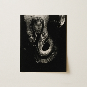 Black White Lithograph Stylized Figure Elongated Limbs Dark Oannes Surfaces, Eyes Shut, Harden Matter, Art Print, Chaos Arose