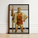 Oarsman - J.c. Leyendecker Art Print / Canvas Framed Painting Black Frame Muscular Man Blonde Hair, Prints
