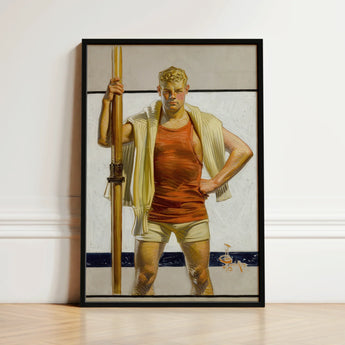 Oarsman - J.c. Leyendecker Art Print / Canvas Framed Painting Black Frame Muscular Man Blonde Hair, Prints
