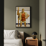 Oarsman - J.c. Leyendecker Art Print / Canvas Framed Painting Muscular Man Orange Tank White Shorts Distills Competitive, Rowing,