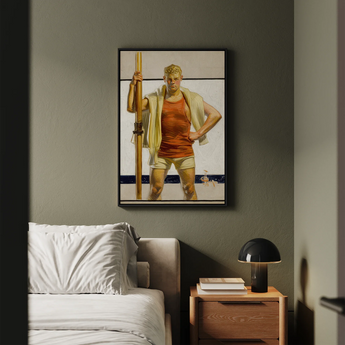 Oarsman - J.c. Leyendecker Art Print / Canvas Framed Painting Muscular Man Orange Tank White Shorts Distills Competitive, Rowing,