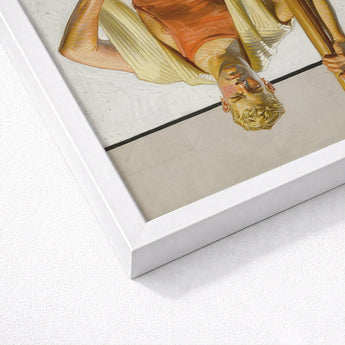 Oarsman - J.c. Leyendecker Art Print / Canvas White Framed Artwork Figure Orange Beige Tones Distills Competitive, Rowing, Unwavering