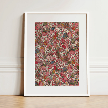 Oberkampf & Cie Floral Pattern Fabric Art Print / Canvas, 12x16’’ / 31x41cm / White Frame / Matboard, Posters Prints Visual Artwork, Toby