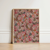 Oberkampf & Cie Floral Pattern Fabric Art Print / Canvas Framed Artwork Dense Intricate Stylized Fruits Foliage Ancien Régime, Vintage