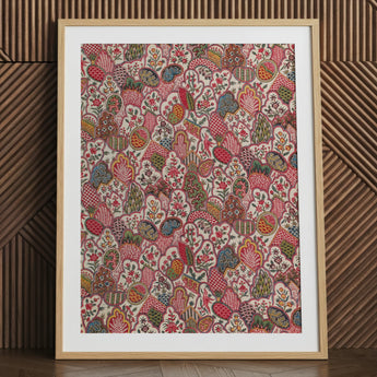 Oberkampf & Cie Floral Pattern Fabric Art Print / Canvas Framed Artwork Vibrant Intricate Pattern Stylized Fruits Floral Ancien Régime,