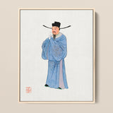Framed Traditional Chinese Ink Wash Painting Scholar Light Qing Dynasty Manchu, Bureaucratic Splendor, Fashion Art
