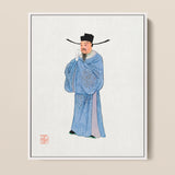 Framed Traditional Chinese Ink Wash Painting Scholar Light Qing Dynasty Manchu, Bureaucratic Splendor, Fashion Art