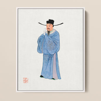 Framed Traditional Chinese Ink Wash Painting Scholar Light Qing Dynasty Manchu, Bureaucratic Splendor, Fashion Art