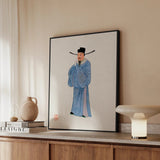 Official - Qing Dynasty Fashion Art Print / Canvas Framed Artwork Traditional Chinese Blue Robes Black Manchu, Bureaucratic Splendor, Prints