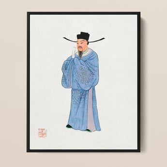 Official - Qing Dynasty Fashion Art Print / Canvas Framed Illustration Traditional Chinese Official Blue Embroidered Robes Qing Dynasty