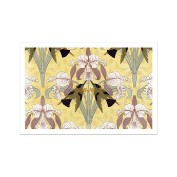 Oiseaux-mouches et Orchidées - Maurice Pillard Verneuil Print / Canvas Floral Pattern Iris Flowers White Brown Green Yellow Maurice