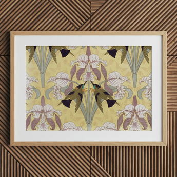 Oiseaux-mouches et Orchidées - Maurice Pillard Verneuil Print / Canvas Framed Art Print Symmetrical Design Stylized Irises Birds Maurice