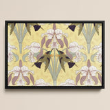 Oiseaux-mouches et Orchidées - Maurice Pillard Verneuil Print / Canvas Framed Artwork Symmetrical Design Stylized White Purple Irises,