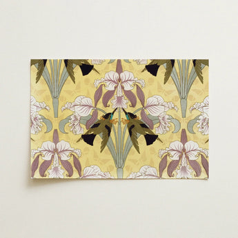 Oiseaux-mouches et Orchidées - Maurice Pillard Verneuil Print / Canvas Rectangular Postcard Art Nouveau-style Design Symmetrical White