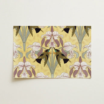 Oiseaux-mouches et Orchidées - Maurice Pillard Verneuil Print / Canvas Rectangular Postcard Art Nouveau-style Design Symmetrical White