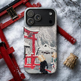 Okabe in Snow - Hiroaki Takahashi Phone Case Gray Phone Case Detailed Illustration Red Torii Gate Hiroaki Takahashi, Silken Threads