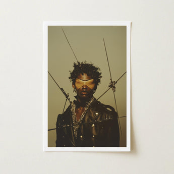 On Target - Tamil Gay Motorcycle Queen Art Print / Canvas Framed Portrait Person Black Leather Attire Gold Caught, Mid-transfiguration,