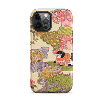 Oni Peacock Cat and Shishi - Utagawa Kunisada Phone Case Iphone 12 Pro Max / Matte Artistic Phone Case Utagawa Kunisada’s Astonishing,