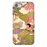 Oni Peacock Cat and Shishi - Utagawa Kunisada Phone Case Iphone 8 / Matte Phone Case Traditional Japanese Art Peacocks Peonies Decorative