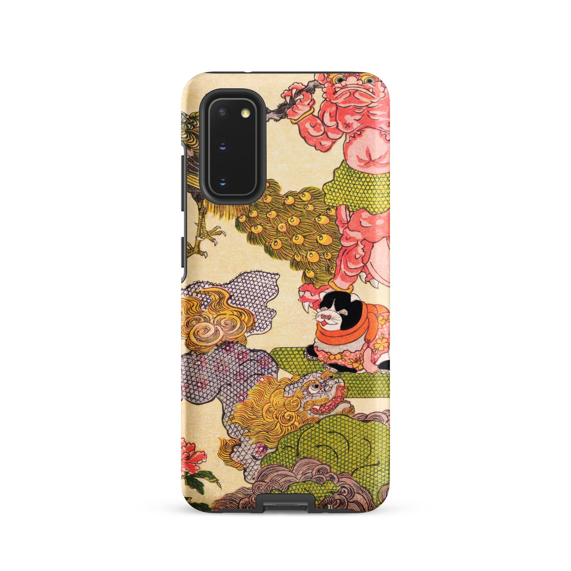 Oni Peacock Cat and Shishi Utagawa Kunisada Samsung Case, Galaxy S20 / Matte, Smartphone Case Colorful Intricate Asian Inspired Design