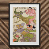 Oni Peacock Shishi Cat and Insect - Utagawa Kunisada Art Print / Canvas Vintage Japanese Whimsical Characters Vibrant Colors, Absurd Ballet