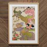 Oni Peacock Shishi Cat and Insect - Utagawa Kunisada Art Print / Canvas Wooden Framed Vintage Floral Design, Absurd Ballet Unfolds, Prints