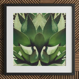 Open Wide - Succulent Agave Op Art Print / Canvas Framed Botanical Symmetrical Kaleidoscopic Pattern Vibrant Green Agave’s Allure, Verdant