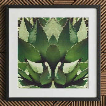 Open Wide - Succulent Agave Op Art Print / Canvas Framed Botanical Symmetrical Kaleidoscopic Pattern Vibrant Green Agave’s Allure, Verdant