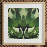 Open Wide - Succulent Agave Op Art Print / Canvas Framed Botanical Symmetrical Mirrored Composition Vibrant Green Agave’s Kaleidoscopic
