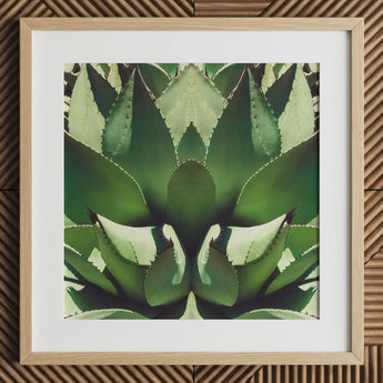 Open Wide - Succulent Agave Op Art Print / Canvas Framed Botanical Symmetrical Mirrored Composition Vibrant Green Agave’s Kaleidoscopic