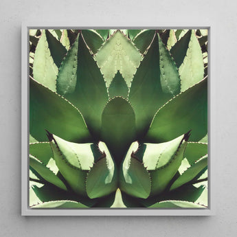 Open Wide - Succulent Agave Op Art Print / Canvas Framed Square Symmetrical Mirrored Close-up Vibrant Agave’s Kaleidoscopic Allure, Verdant