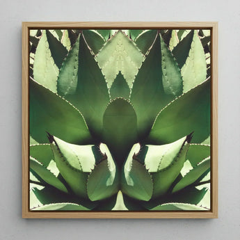 Open Wide - Succulent Agave Op Art Print / Canvas Square-framed Artwork Symmetrical Mirrored Close-up Vibrant Green Agave’s Kaleidoscopic