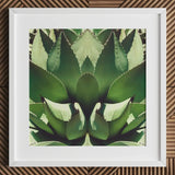 Open Wide - Succulent Agave Op Art Print / Canvas White-framed Symmetrical Kaleidoscopic Close-up Vibrant Green Agave’s Allure, Verdant