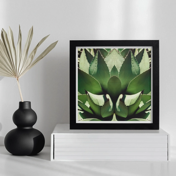 Open Wide - Succulent Agave Op Art Print, Framed Abstract Art Print Symmetrical Green Agave Leaves